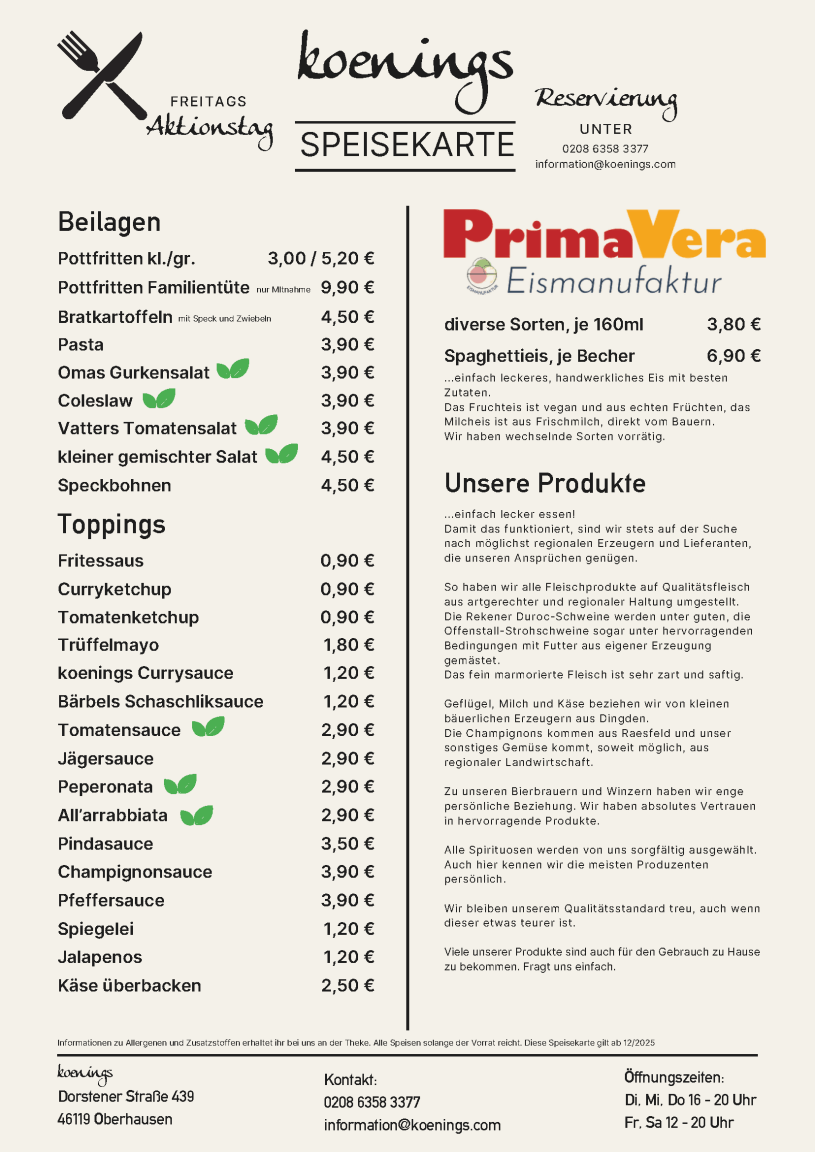 einfach leckere Beilagen und Eis - Pottfritten, Bratkartoffeln, Pasta, Salat, Eis, Toppings, Saucen